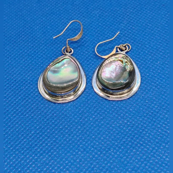 Silver Vintage Earring Lot- Vintage Native Liquid Silver Drop & Drop Abalone - Picture 4 of 10